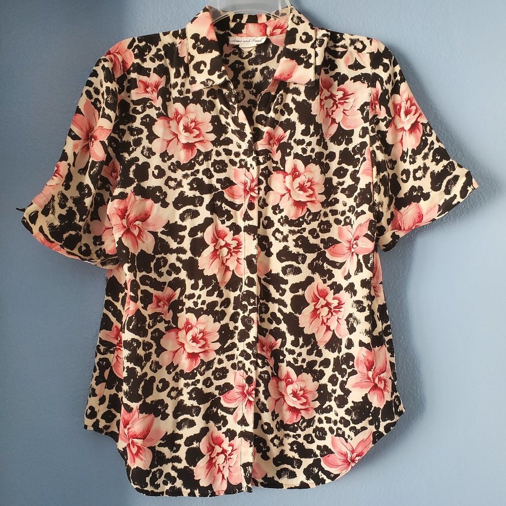 Anna and Frank,  Size L,  Animal and Pink Flowers Print.